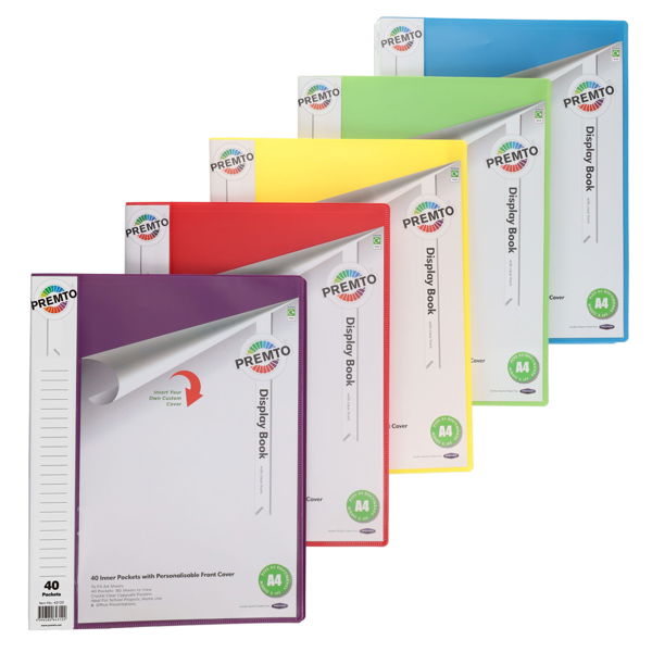 Premto A4 40 Pocket Display Book Asst CDU