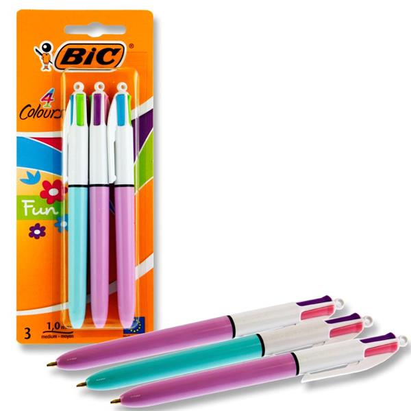 Bic Card 3 - 4 Colour Ballpoint Pens - Fun