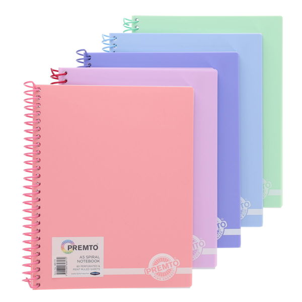 Premto Pastel A5 160pg PP Spiral & PP Cover Notebook Asst