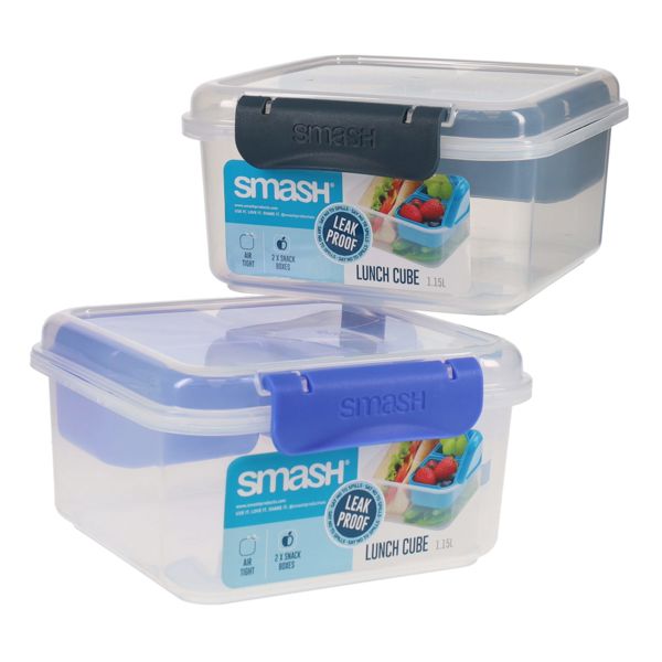 Smash 1.15L Leakproof Lunch Cube With Compartments 2 Asst