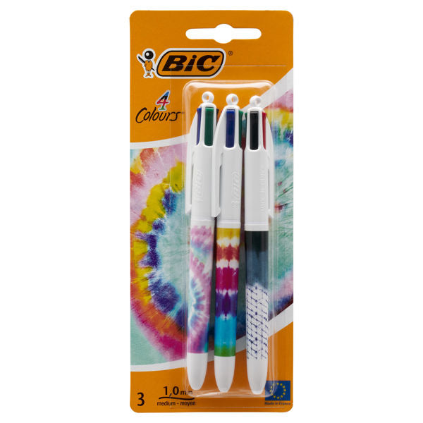 BIC Card 3 - 4 Colour Ballpoint Pens - Tie Dye Decor