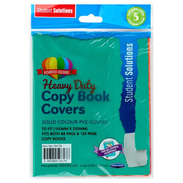 Student Solutions Pkt.5 Pvc Heavy Duty Copy Book Covers - 5 Asst Solid Colours