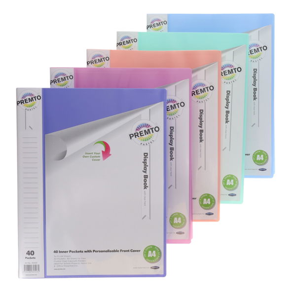 Premto Pastel A4 40 Pocket Display Book Asst CDU