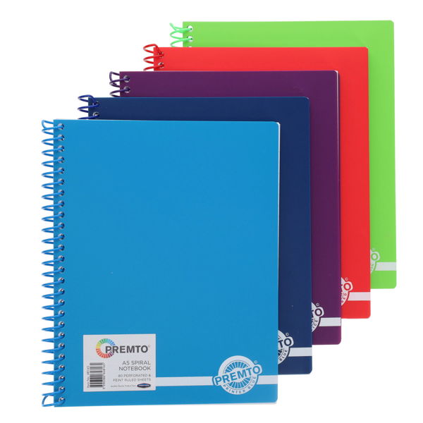 Premto A5 160pg PP Spiral & PP Cover Notebook Asst