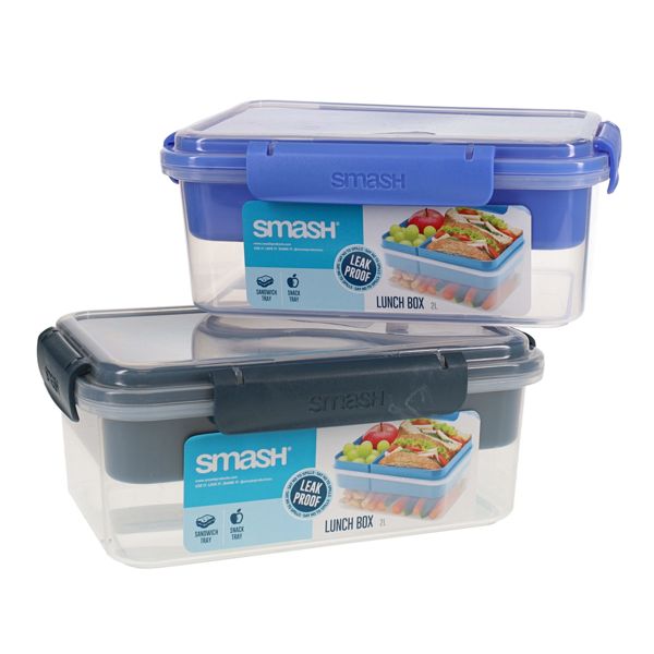 Smash 2l Leakproof Clip & Seal Lunch Box 2 Asst