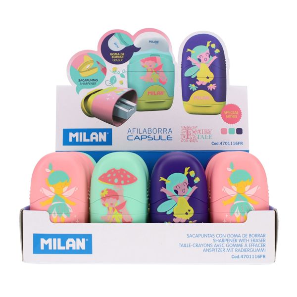 Milan Capsule Fairy Tale Single Hole Sharpener & Eraser Asst CDU