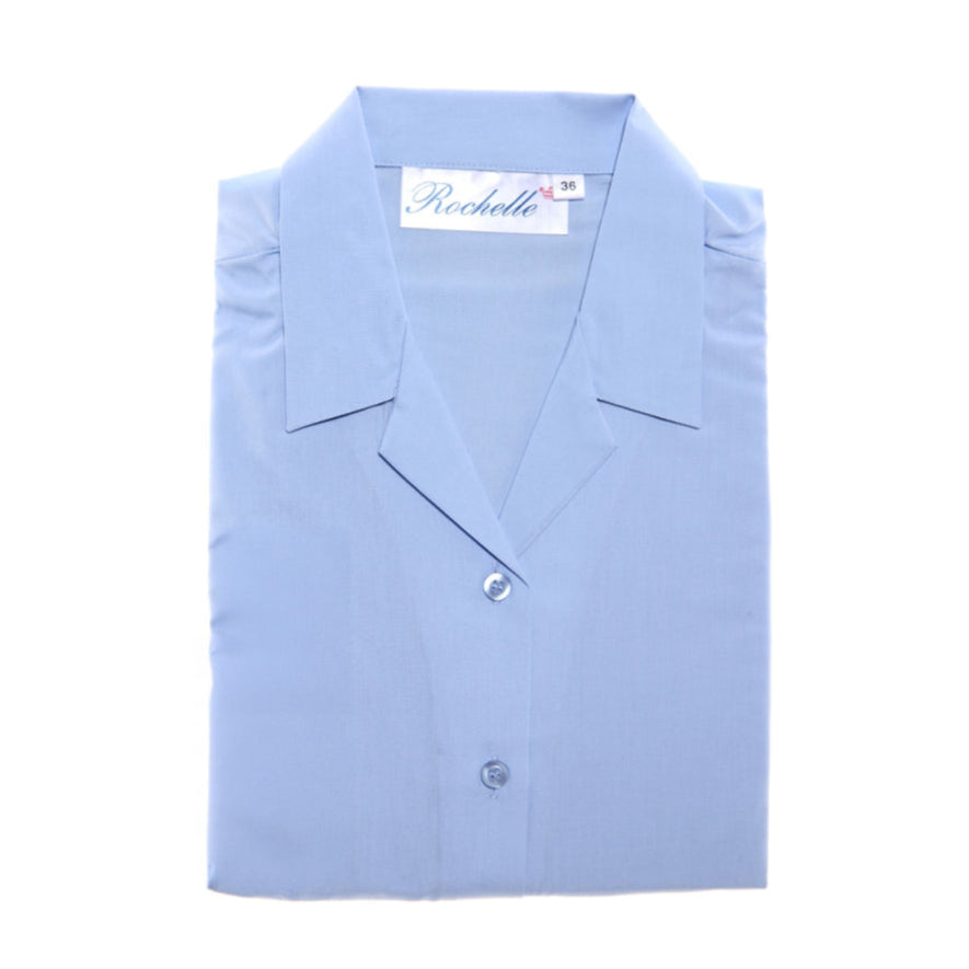Sky Blue Short Sleeve Revere Blouse (Single Pack)